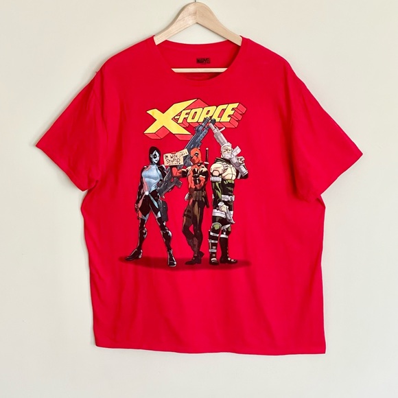 NEW Marvel X-Force Deadpool Domino Cable Graphic Red T Shirt Adult size XL - Picture 2 of 6